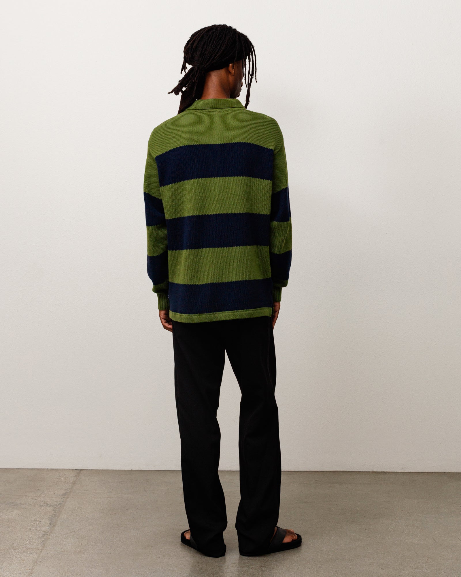 Pique Knit Stripe Rugby - Olive | Tops & Knits | Stüssy Japan