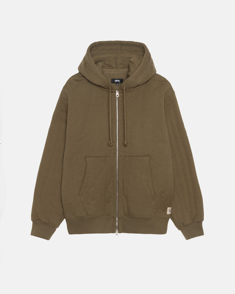 Stüssy Vertical Quilted Zip Hoodie Olive Green Sweats