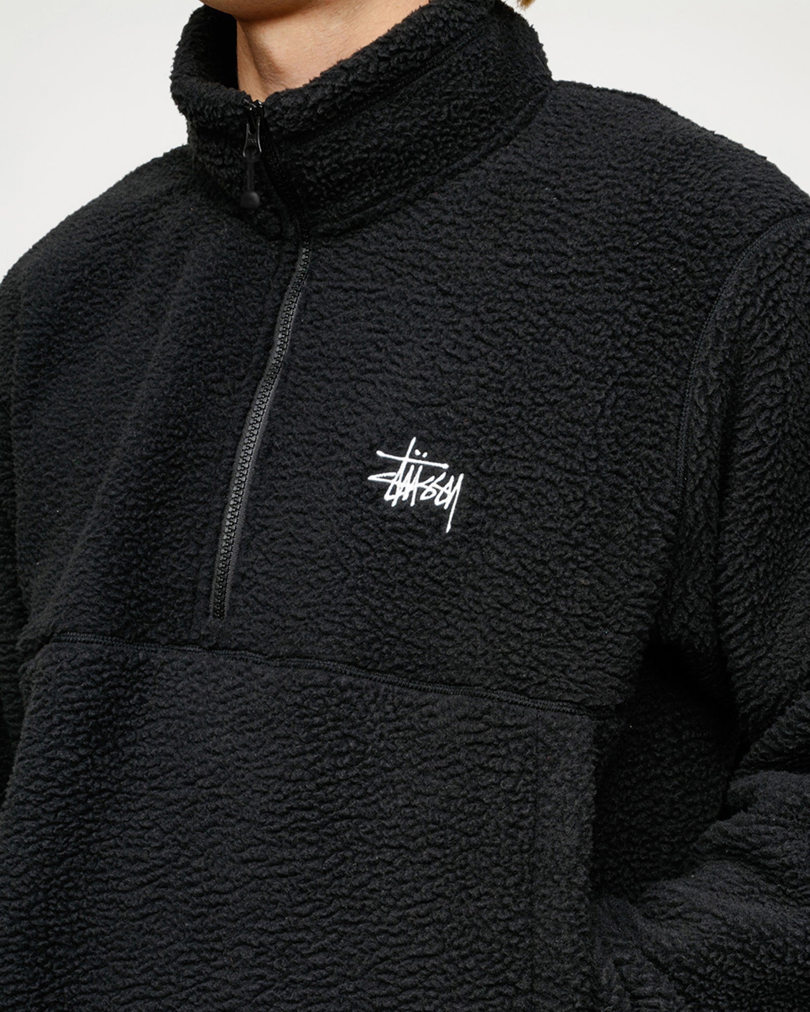 Polar Fleece Half Zip Mock Neck in black – Stüssy Japan