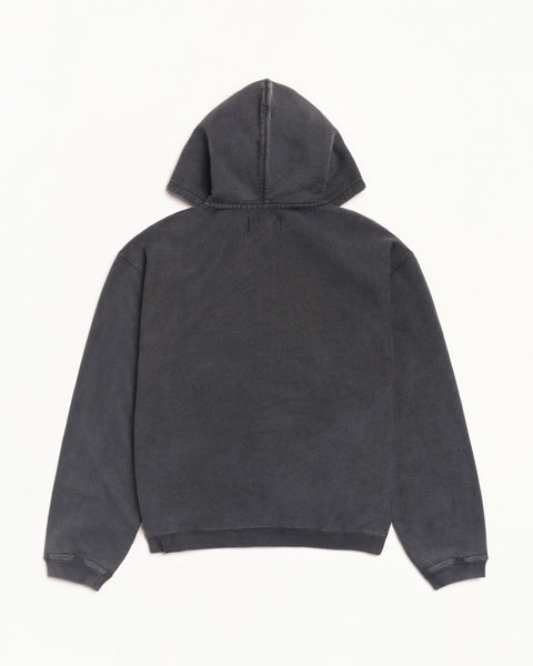 Faded Graphic Zip Hood Unisex Long Sleeve In Washed Black