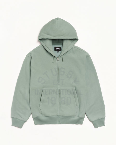 Stussy Est Printed Zip Hood Mens Long Sleeve In Grey Green