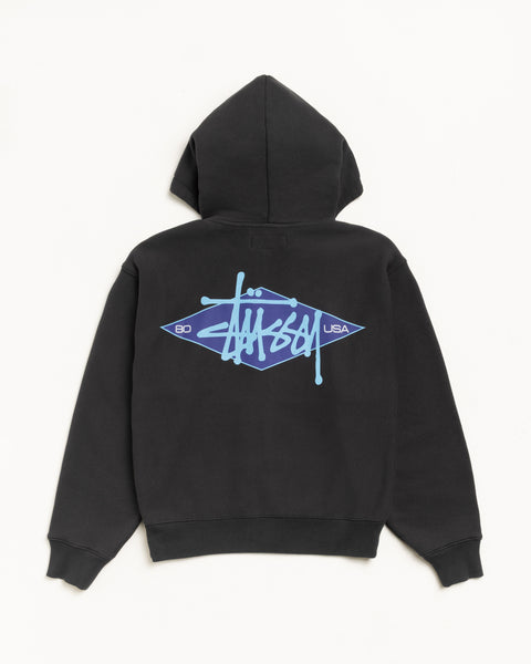 Basic Diamond Zip Hood Mens Long Sleeve In Black