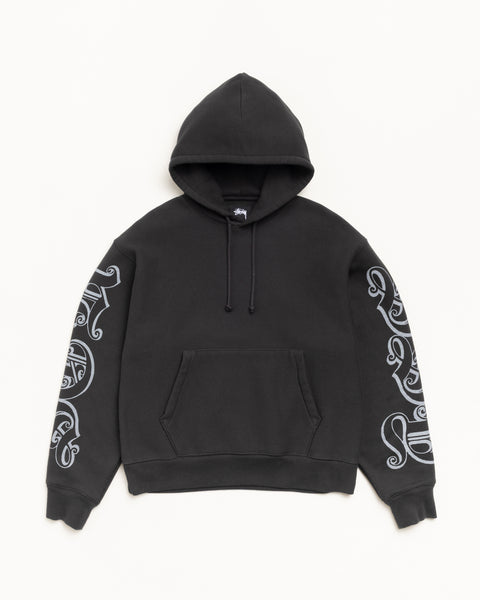 Motif Print Hood Mens Long Sleeve In Black