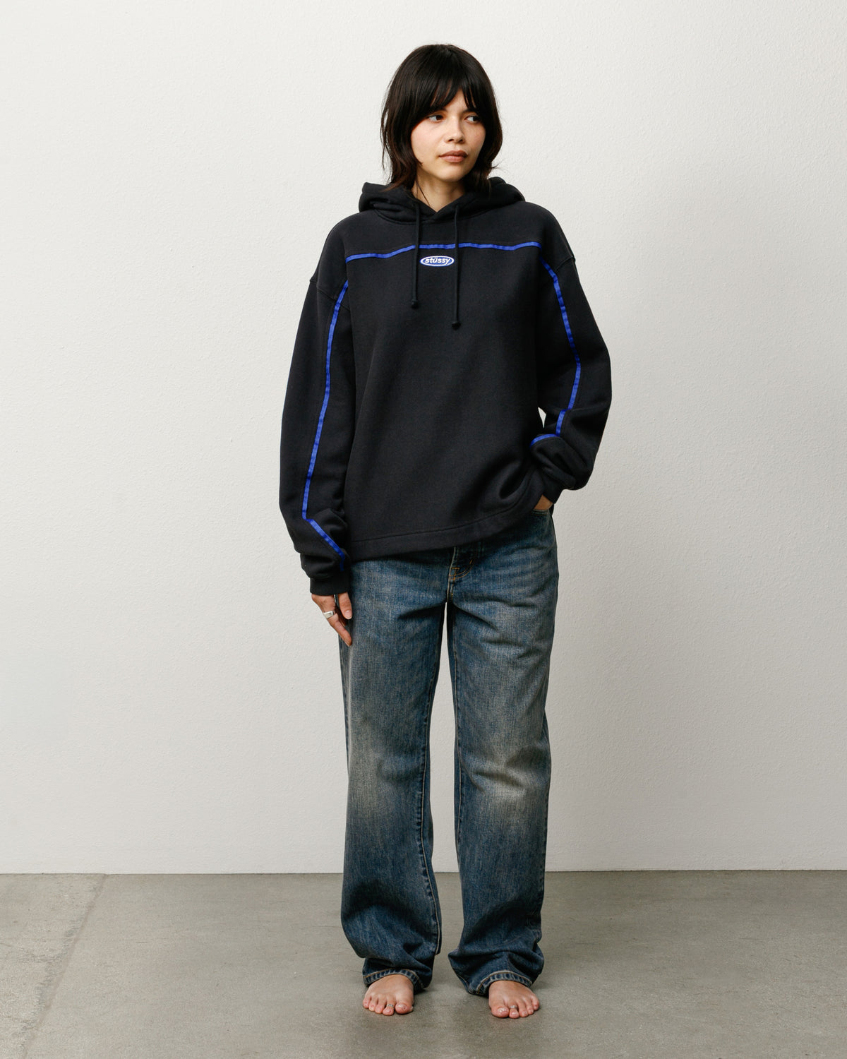 Stussy Sサイズ ブラック プルオーバーパーカー フードパーカー Oval 