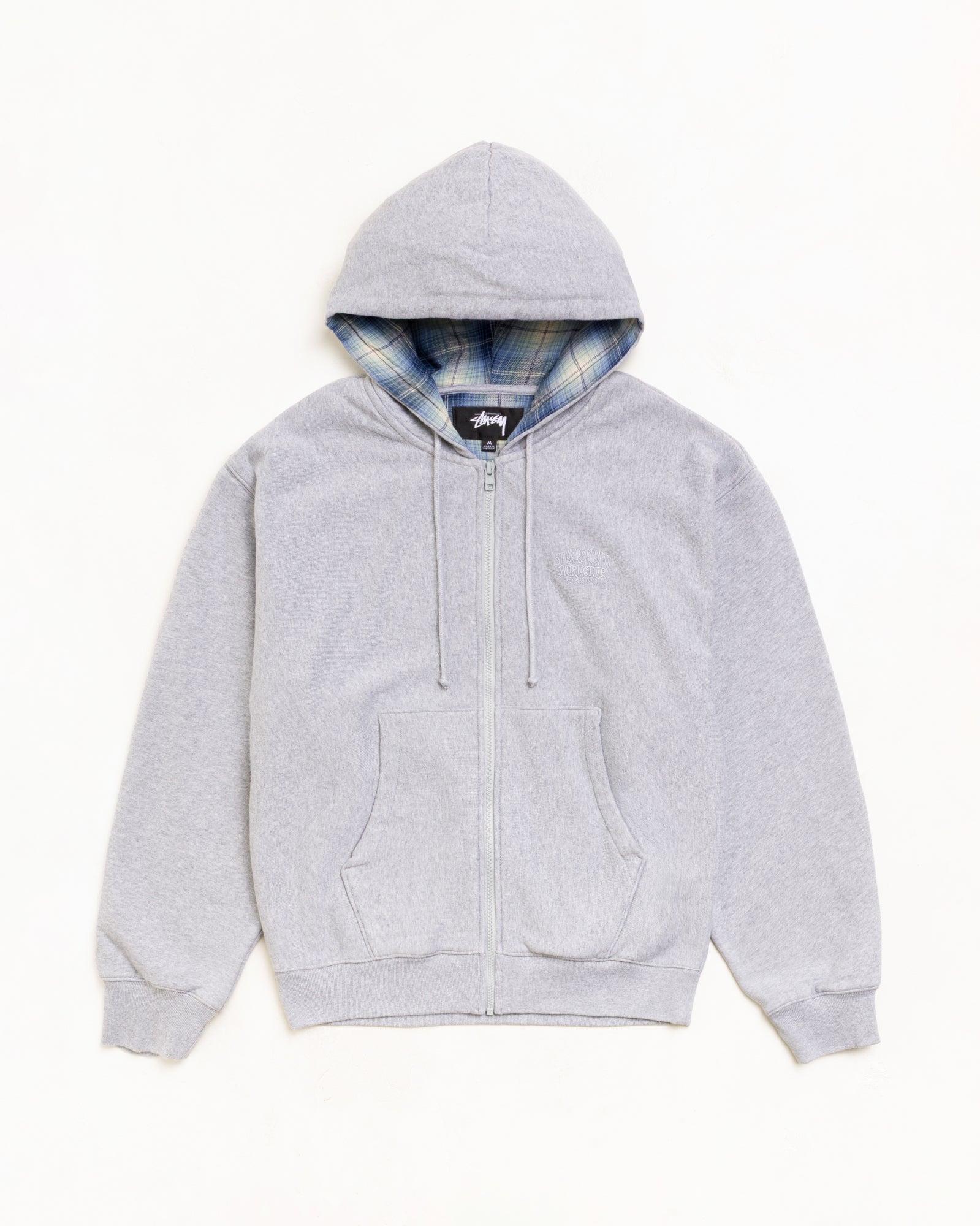 Plaid Lined Zip Hoodie - Grey Heather | Zip-up Fleece | Stüssy Japan