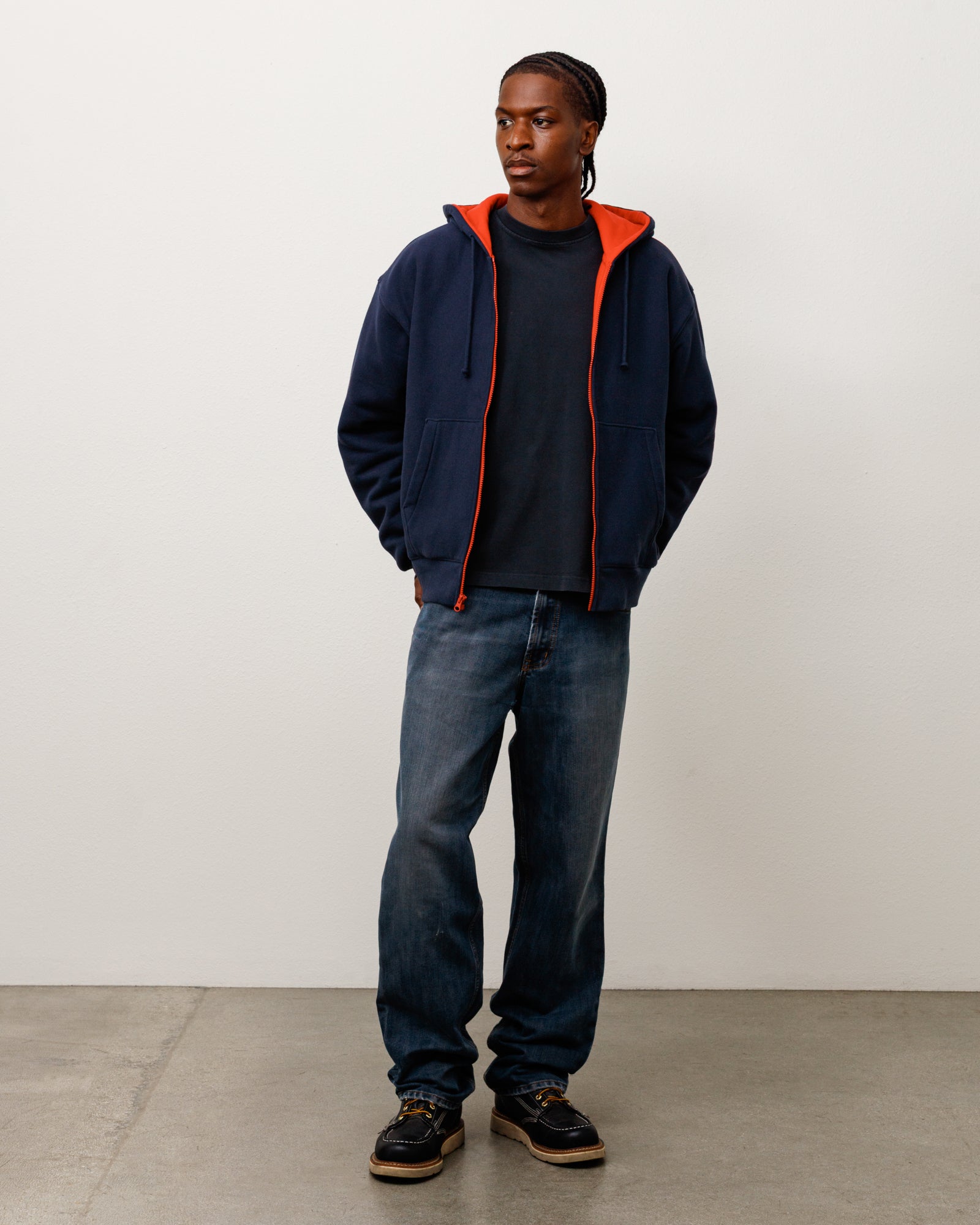 Double Faced Zip Hoodie - Navy | Zip-up Fleece | Stüssy Japan