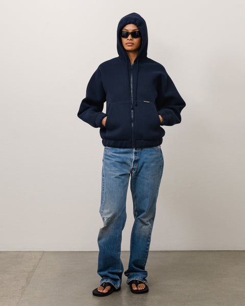 Bonded Jersey Zip Hood Unisex Long Sleeve In Navy