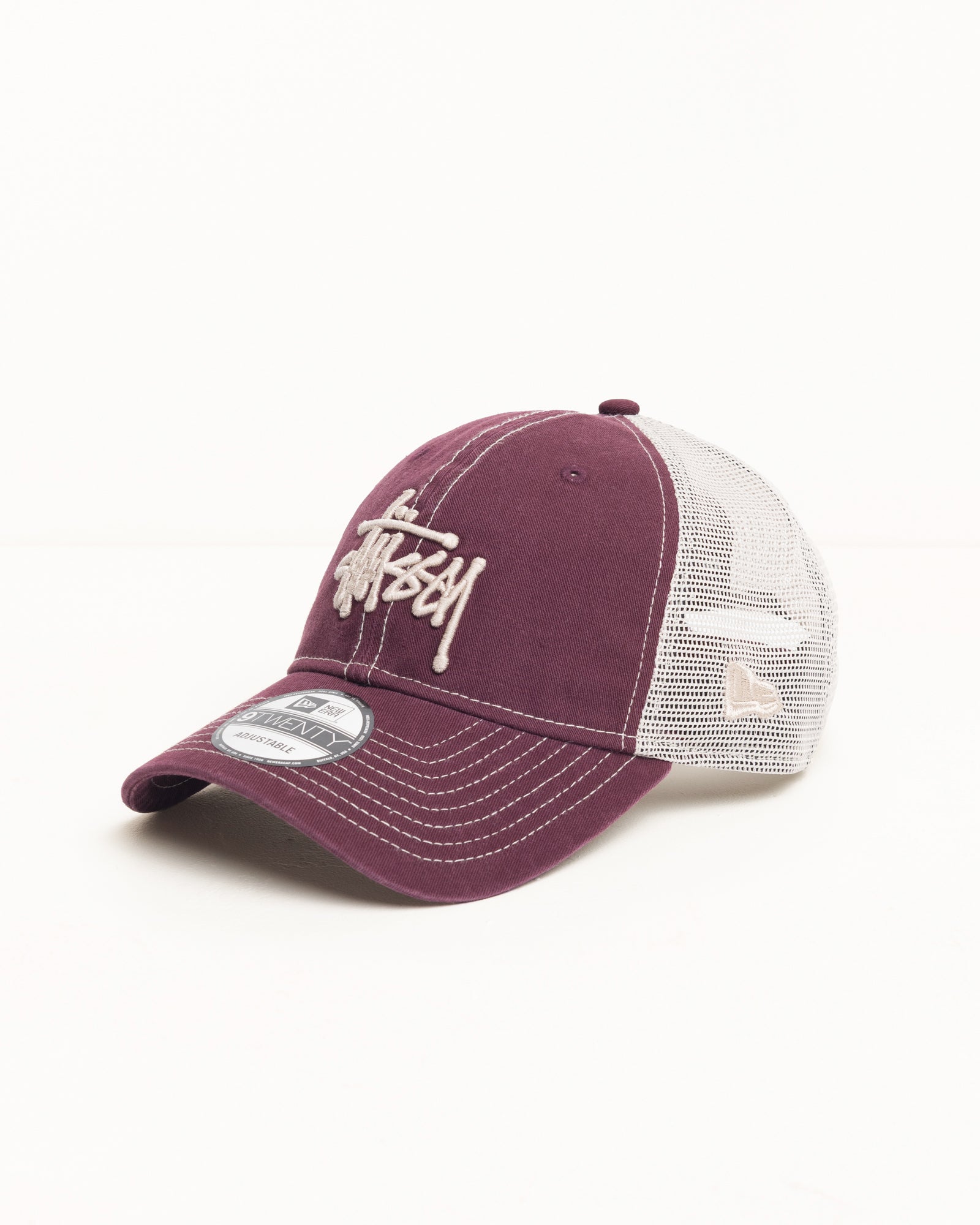 New Era 9Twenty Washed Basic Trucker – Maroon | Headwear | Stüssy