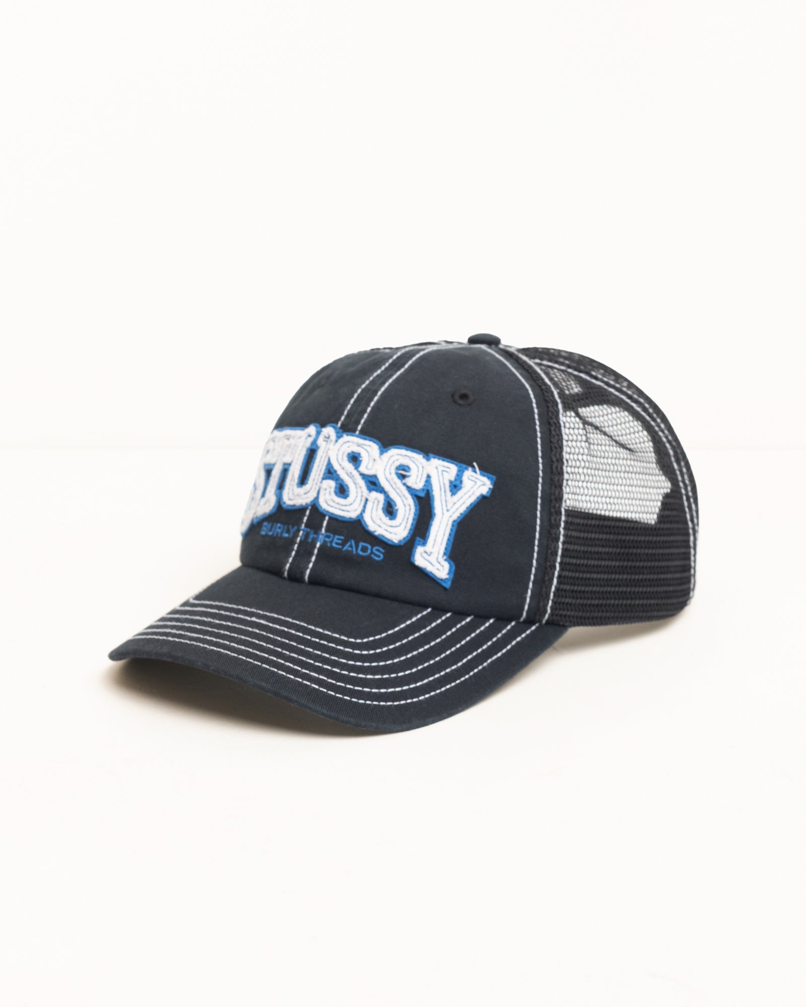 Mid-Depth Burly Threads Trucker – Black | Headwear | Stüssy Japan
