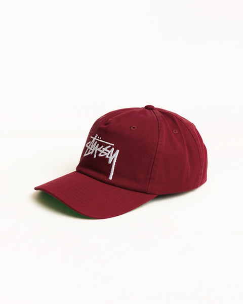 Stüssy Big Stock スナップバックキャップ、ミッドデプスのユニセックス仕様、クリムゾンのコットン製
