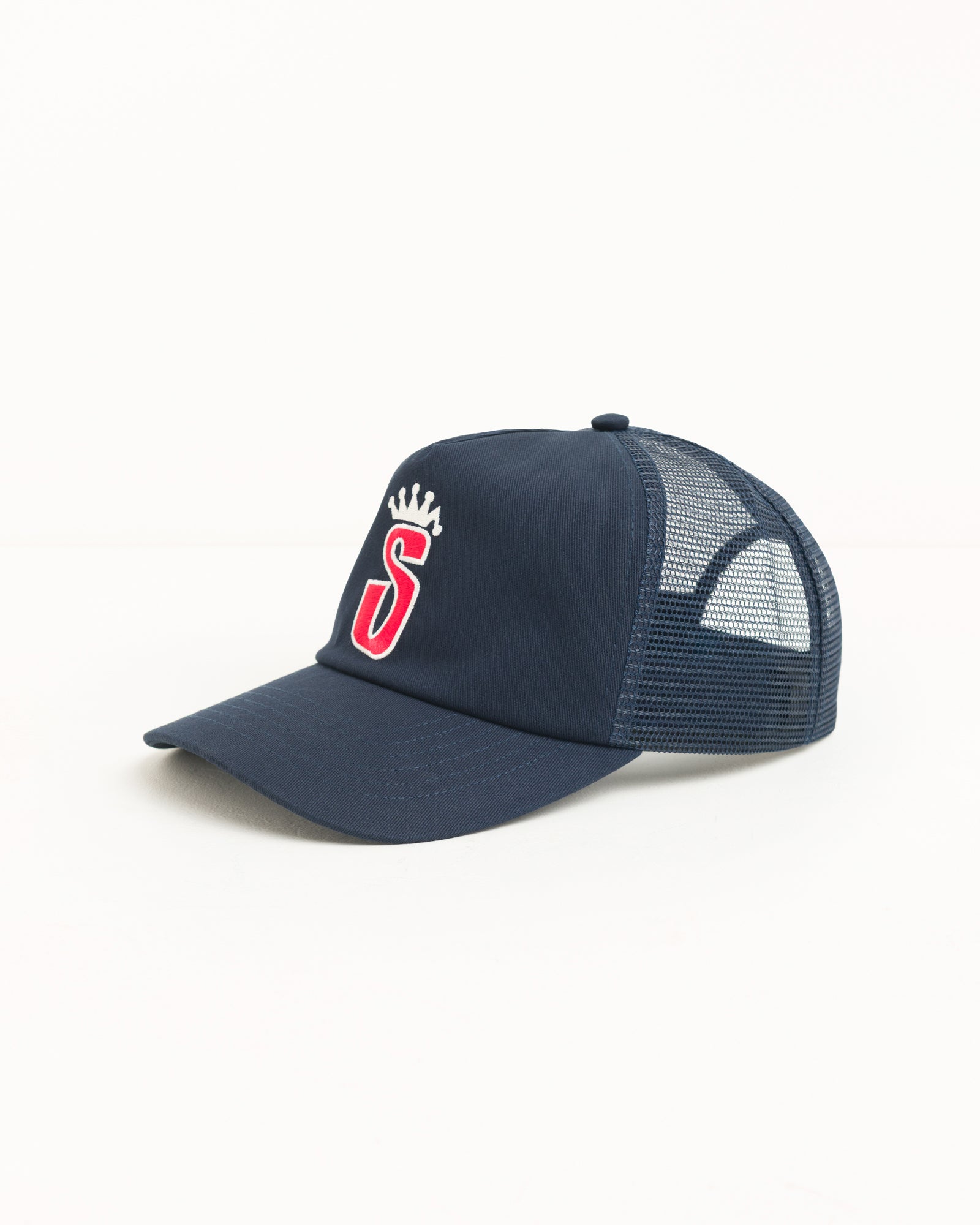 S Crown Trucker - Navy | Headwear | Stüssy Japan