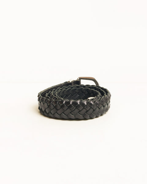 Leather Braided Belt Unisex In Black