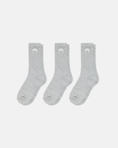 Stüssy Stock Crew Socks 3 Pack Grey Heather Accessories