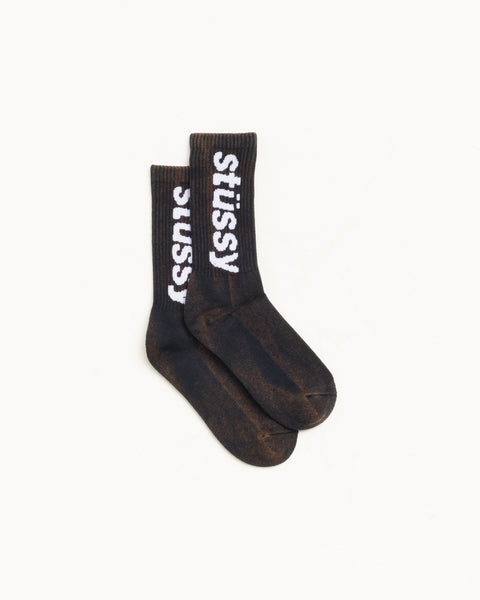 Washed Helvetica Crew Sock Unisex In Black