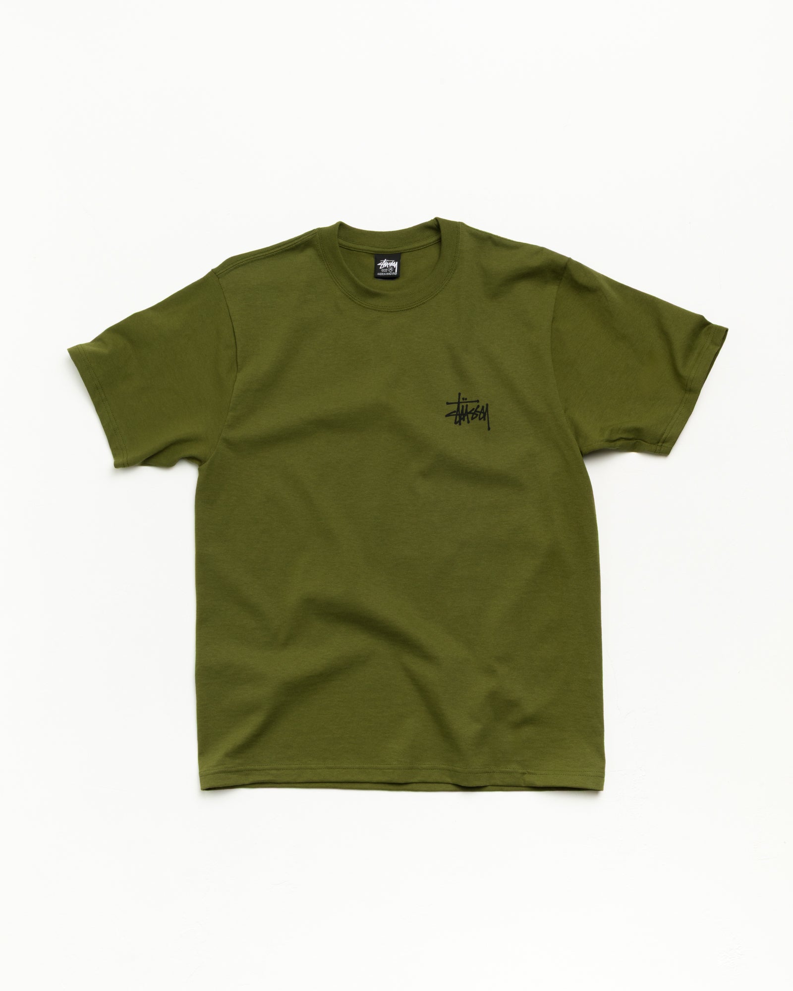 Basic Stüssy Tee ユニセックス半袖Tシャツ オリーブ、コットンジャージー生地