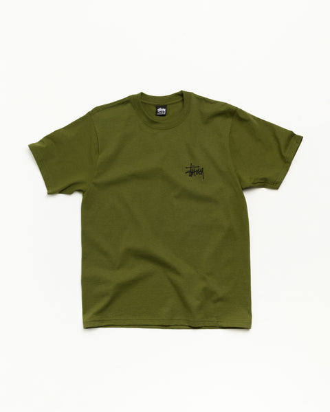 Basic Stüssy Tee ユニセックス半袖Tシャツ オリーブ、コットンジャージー生地