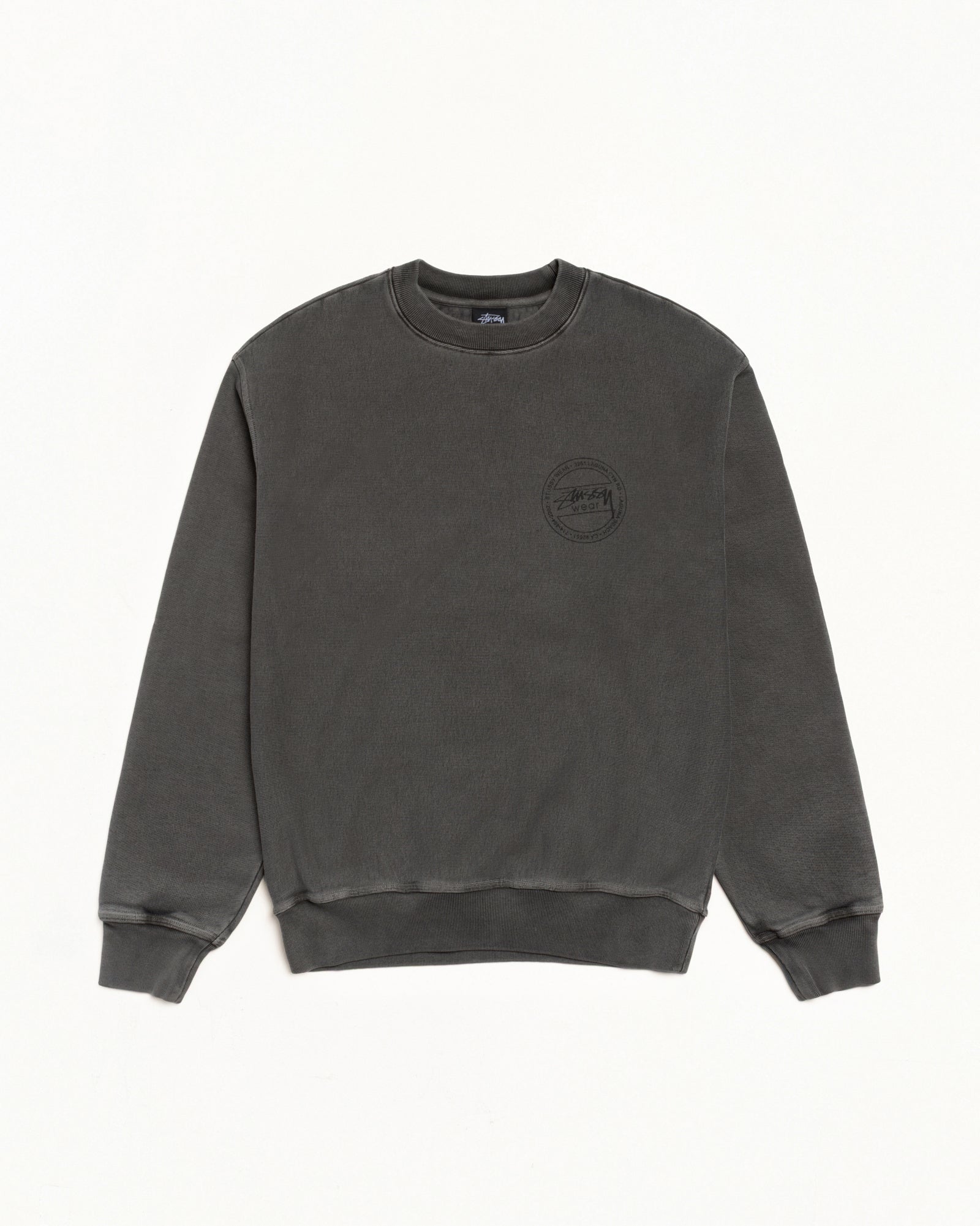Stussy Wear Pig. Dyed Crew Mens Long Sleeve In Black