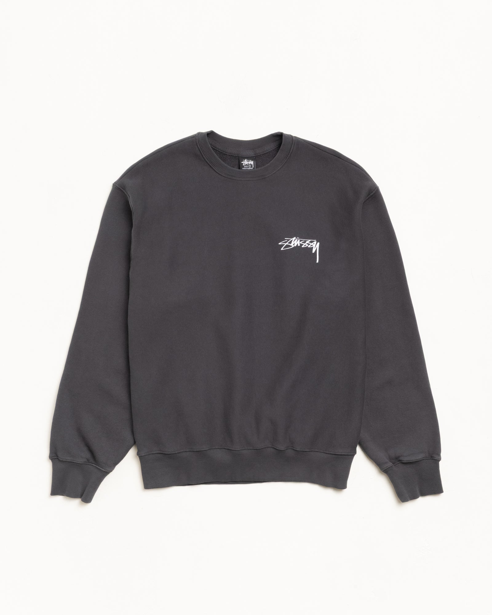 Skate Stack Gar. Dyed Crew Mens Long Sleeve In Faded Black