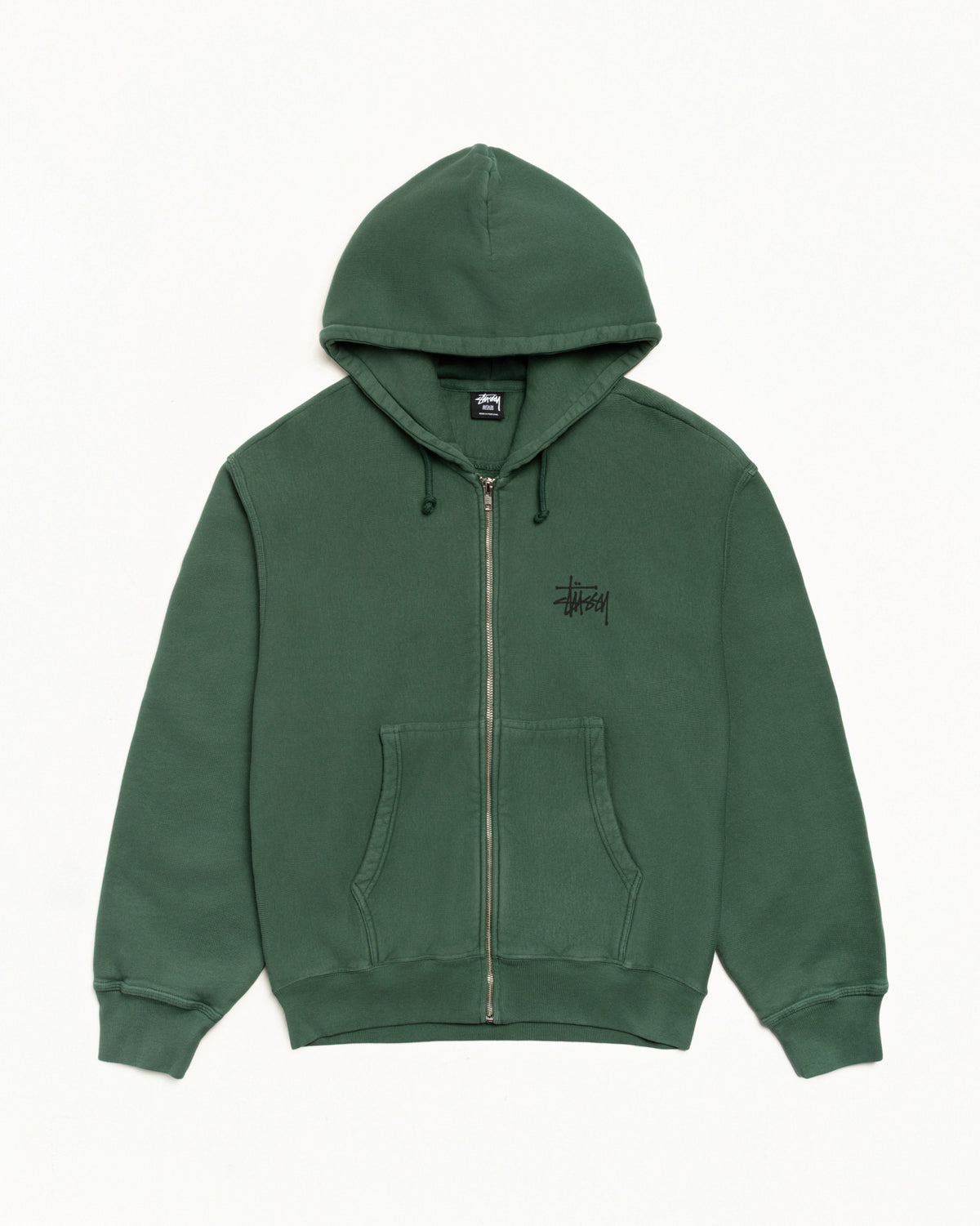 Basic Stüssy Zip Hoodie Pigment Dyed – Pine | Tee & Sweats 
