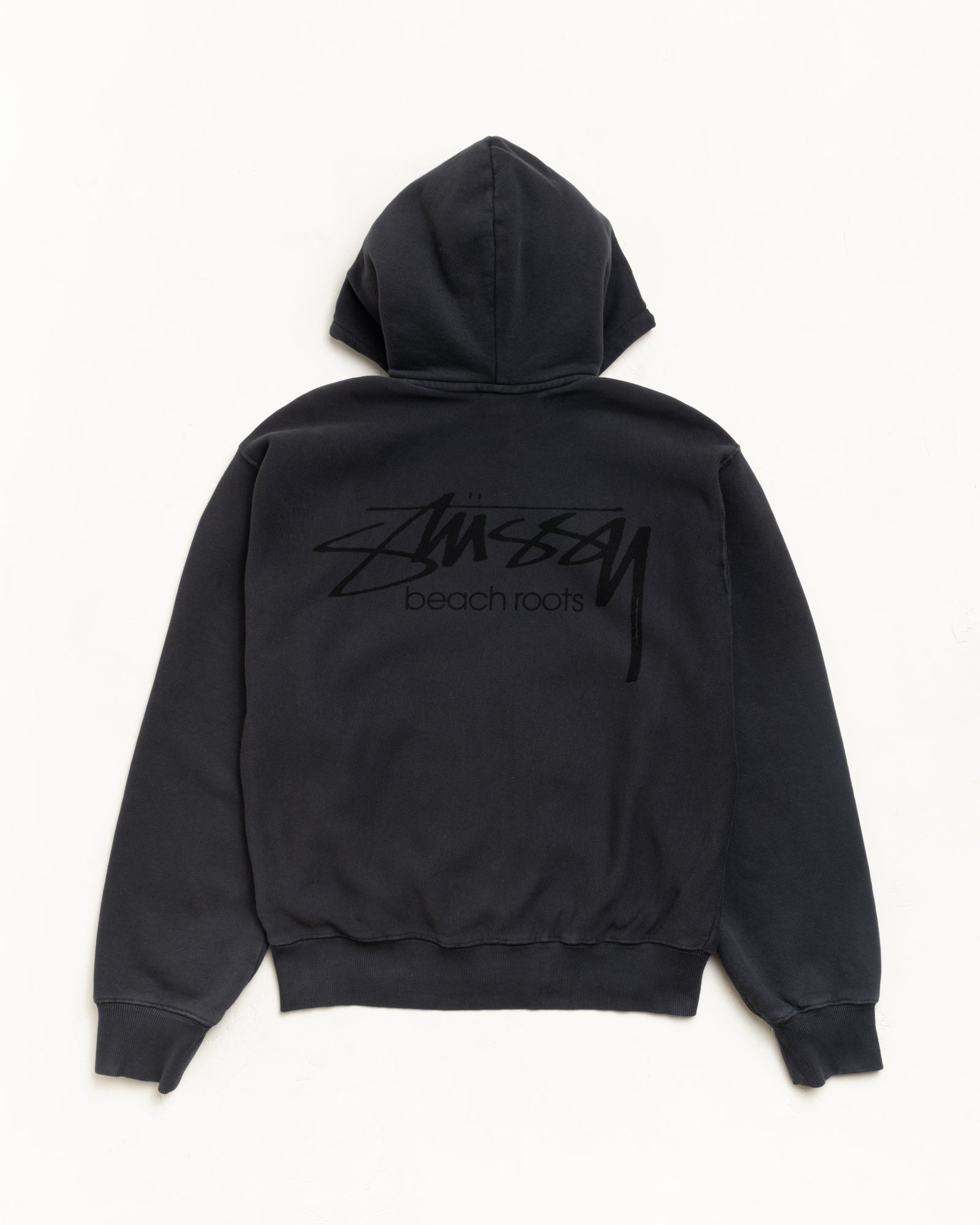 Beach Roots Gar. Dyed Zip Hood Unisex Long Sleeve In Faded Black