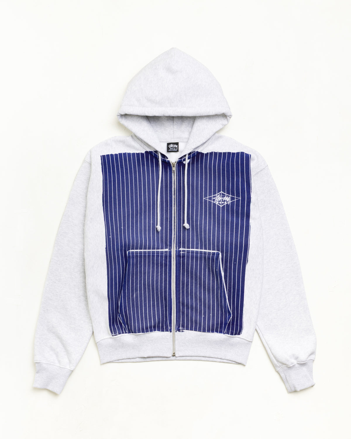 Plaid Zip Hood Unisex Long Sleeve In Ash Heather/blue