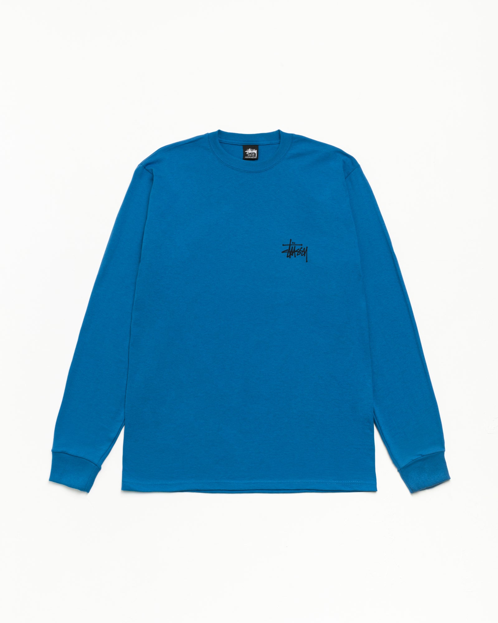Basic Stüssy LS Tee、ブルーのカラーウェイ、ユニセックスの長袖Tシャツ