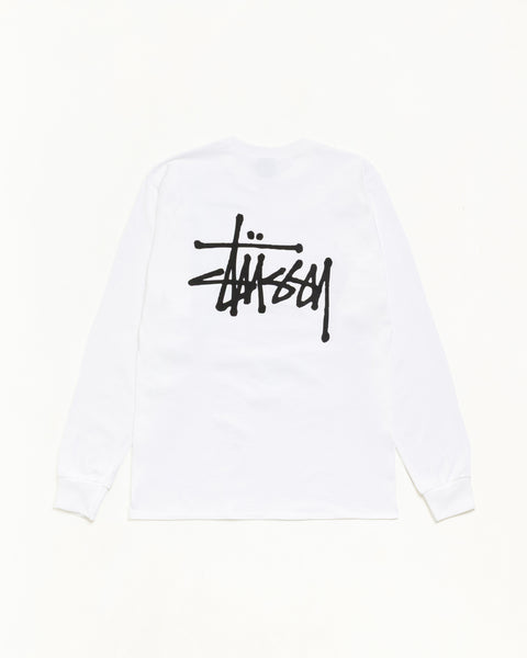 Basic Stüssy LS Tee ユニセックスのロングスリーブTシャツ、カラーはホワイト