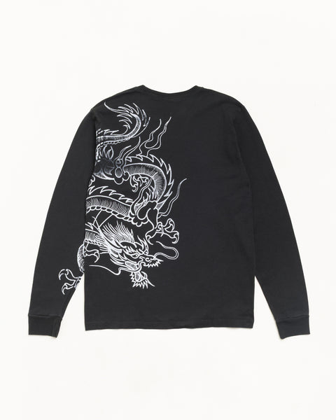 Dragon Pig. Dyed Ls Tee Unisex Long Sleeve In Faded Black