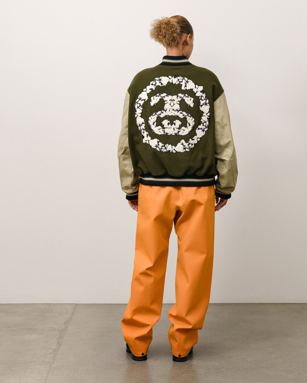 Stussy Tears Varsity Jacket Unisex Long Sleeve In Green