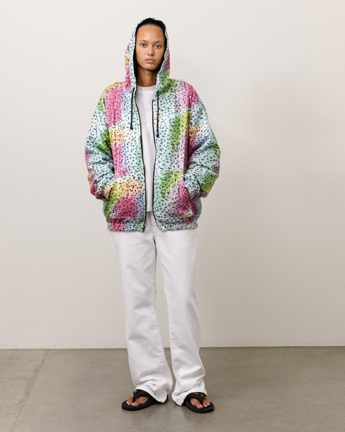 Stussy Tears Sequin Zip Hoodie Unisex Long Sleeve In Multi