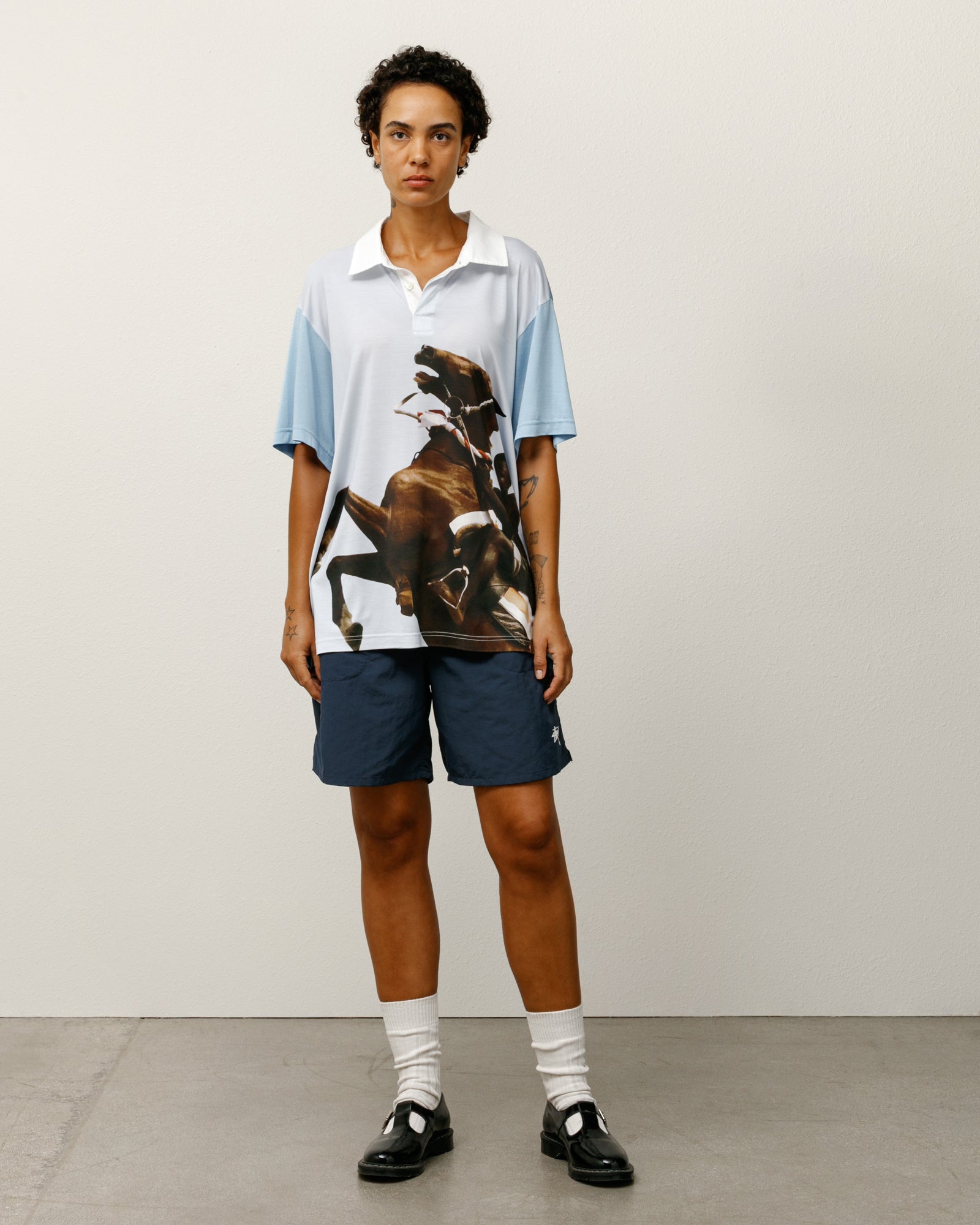 Wales Bonner Silk Polo – Blue | Tops & Shirts | Stüssy Japan
