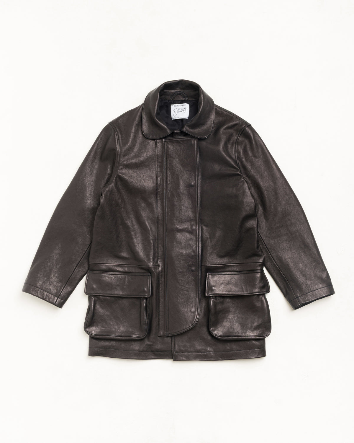Leather Fireman Jacket Unisex Long Sleeve In Black