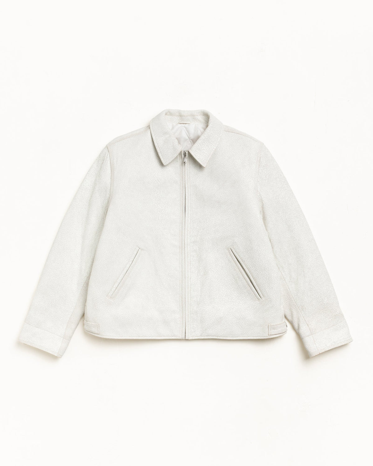 Garage Jacket Cracked Leather Mens Long Sleeve In White Crack | hero:main:collection:new-arrivals,shirts,tops-shirts,all,tees,outerwear,denim,knits,accessories,sunglasses,hoodies,sweats,mens-hoodies-sweatshirts,shorts,pants,bottoms