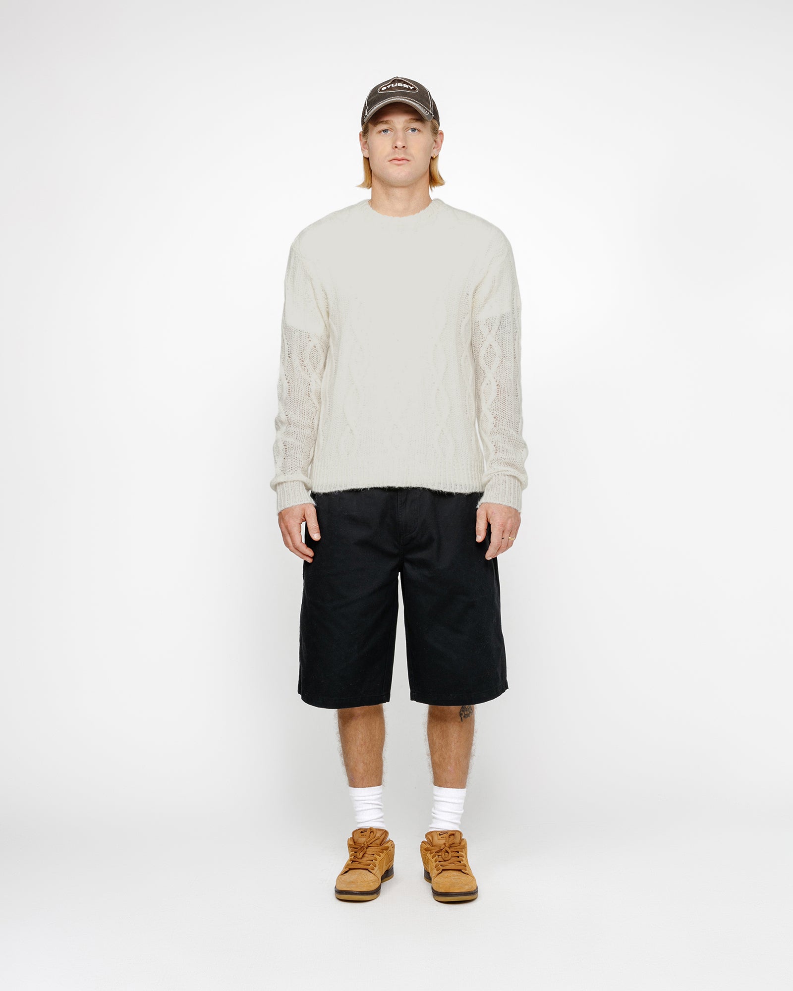 Stüssy Cable Loose Knit Sweater Ivory Knits