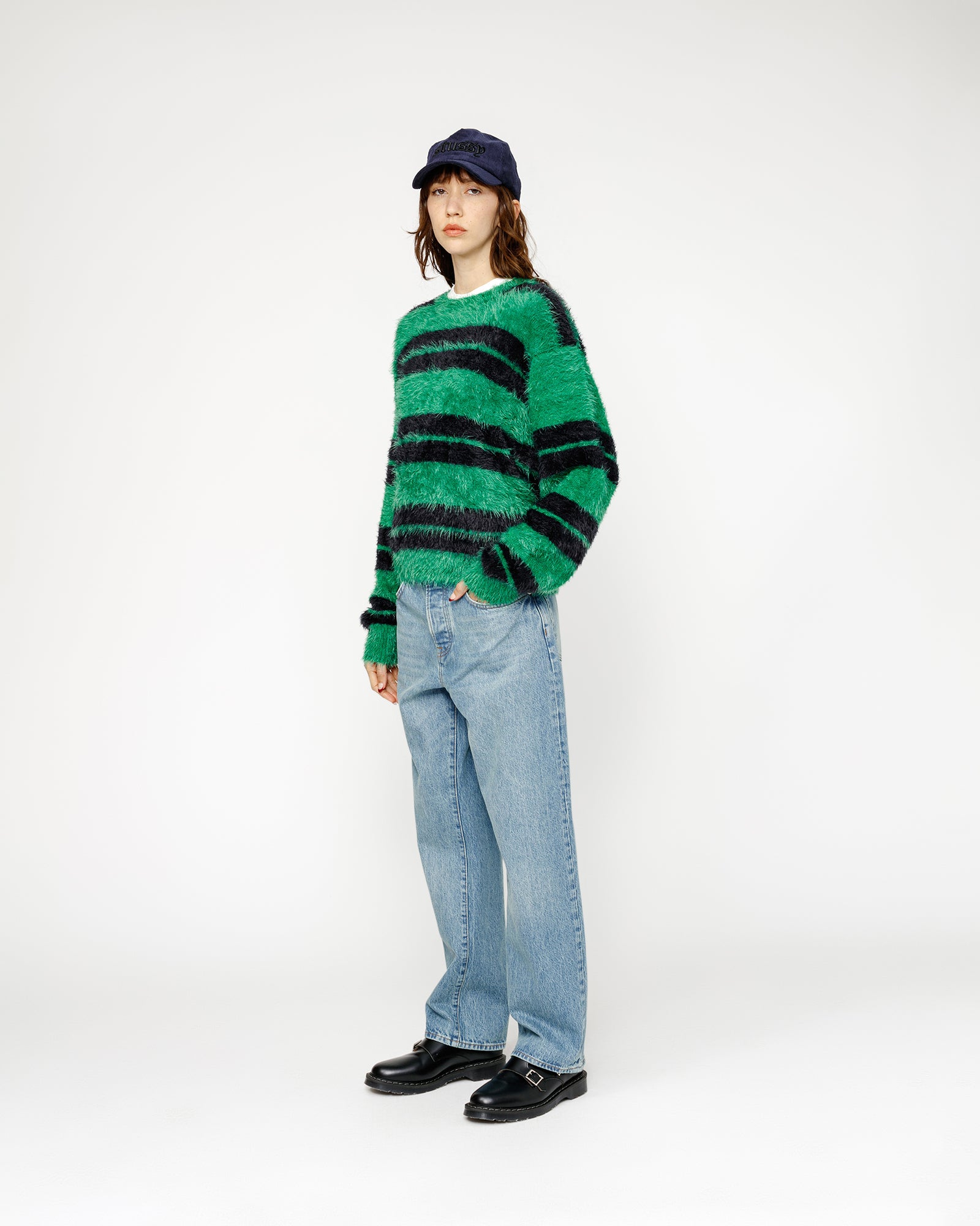 Hairy Stripe Crew Sweater in black/green – Stüssy Japan