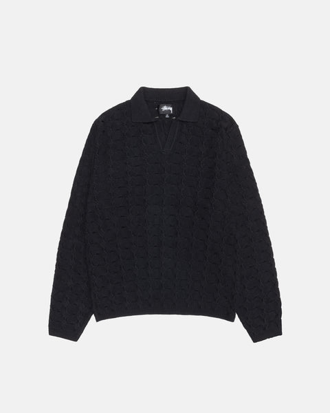 Stüssy Open Knit Collared Sweater Washed Black Knits