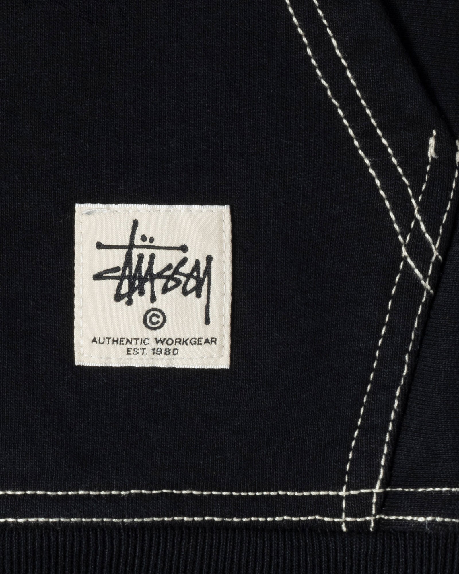 朱色stussy contrast stitch label hoodie