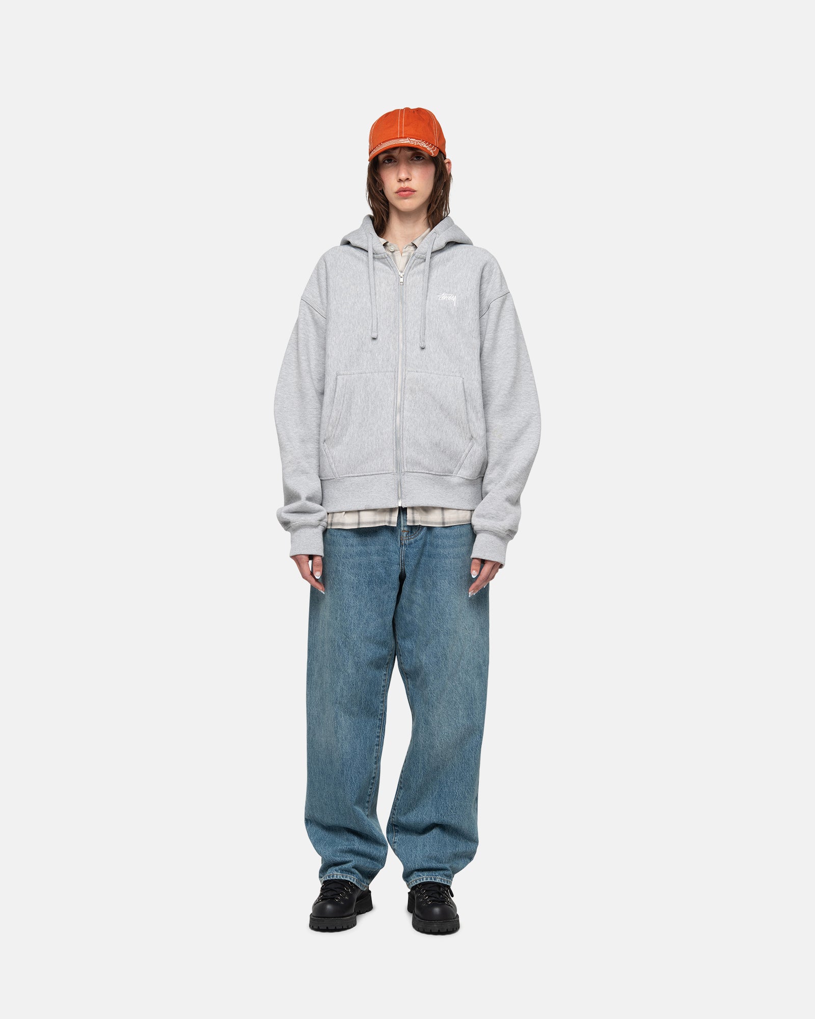 Stock Logo Zip Hoodie in grey heather – Stüssy Japan