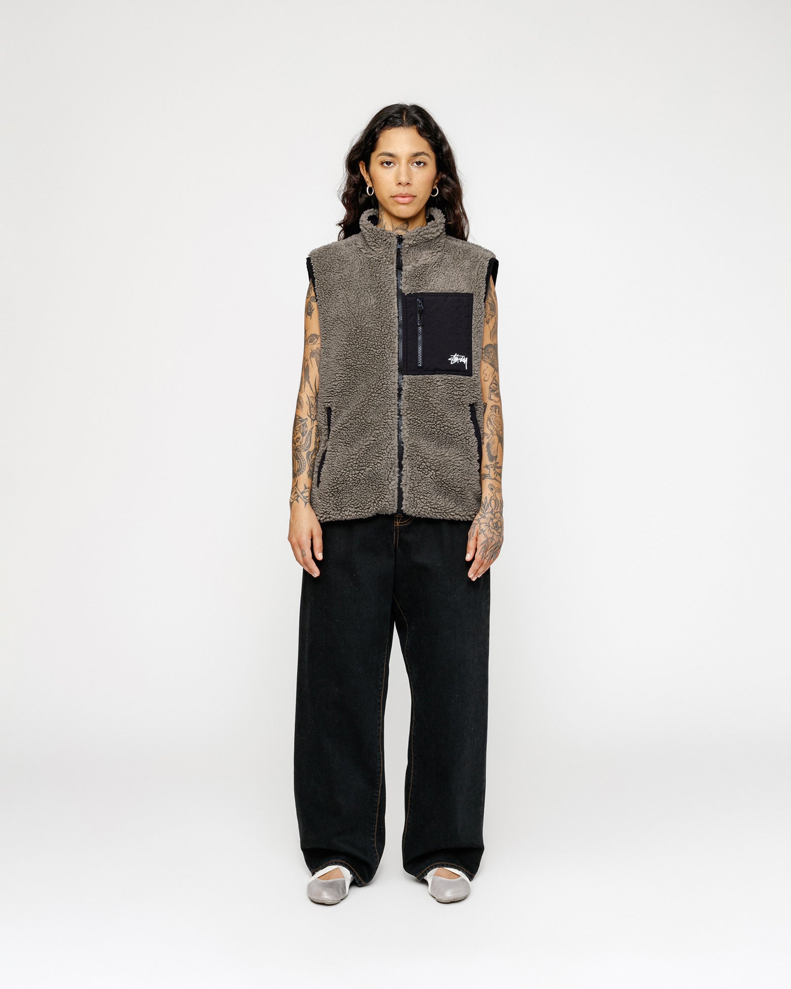 Stüssy Sherpa Reversible Vest Stone Outerwear