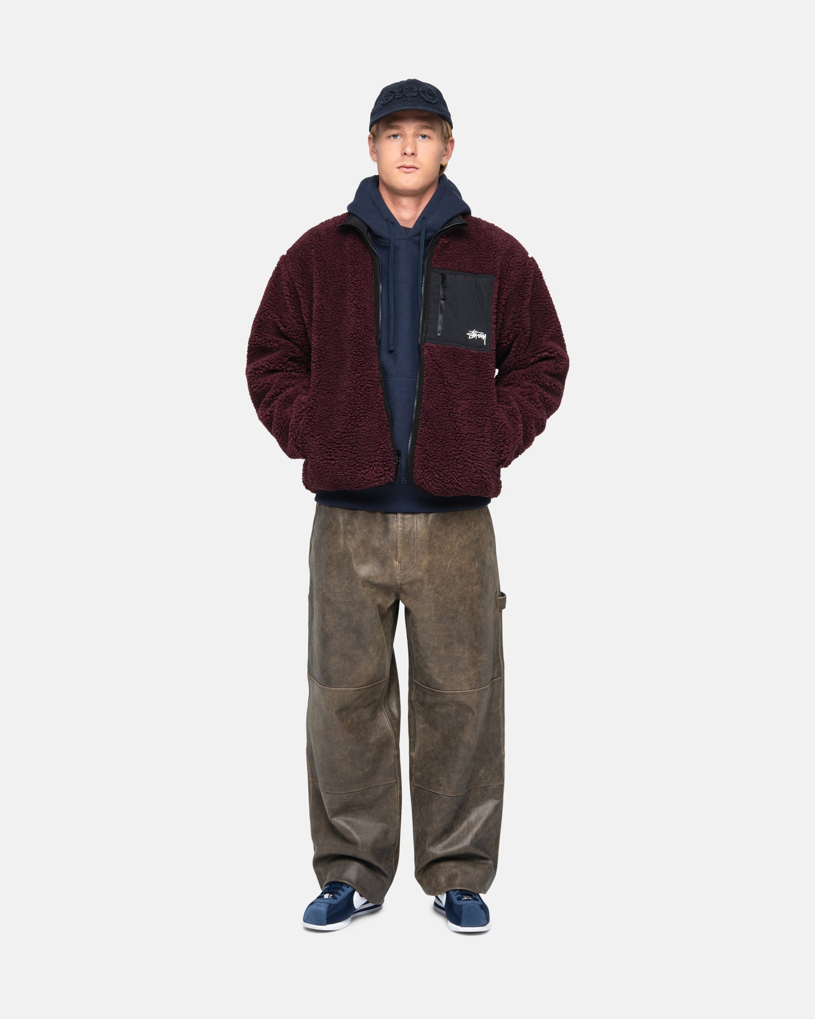 Stüssy Sherpa Reversible Jacket Burgundy Outerwear