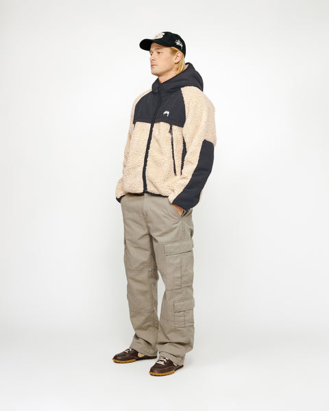 Stüssy Sherpa Paneled Hooded Jacket Beige Outerwear